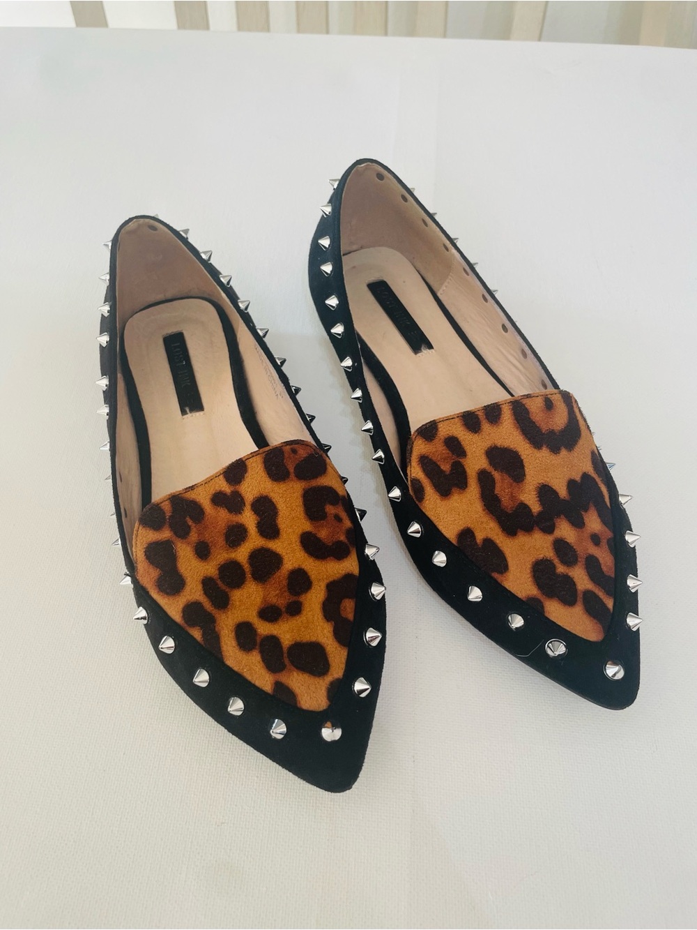 Lost Ink Black Suede Studded Leopard‎ Print Shoes Size 6.5